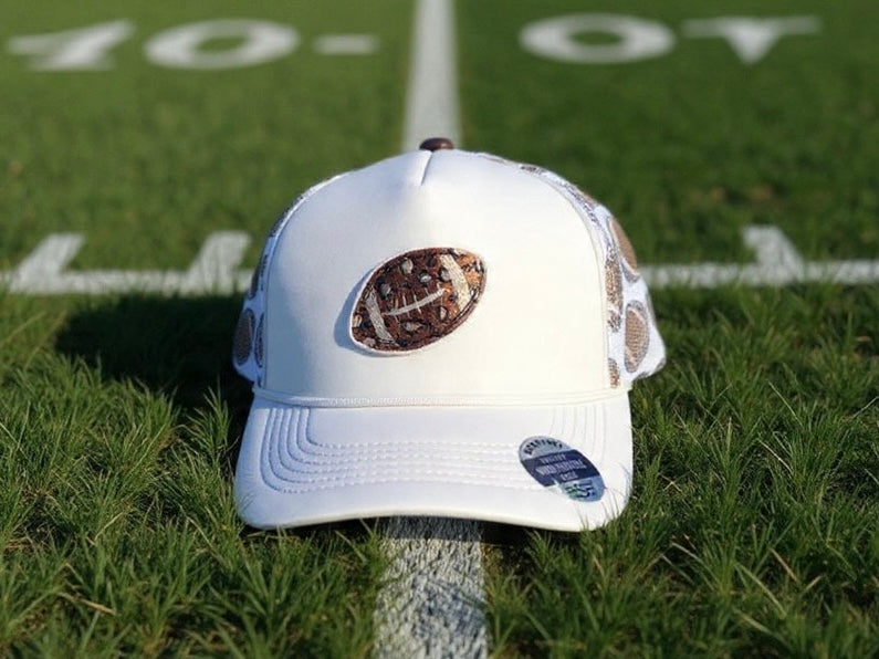White Football Magna Pony Mesh Foam Trucker Hat - Leopard