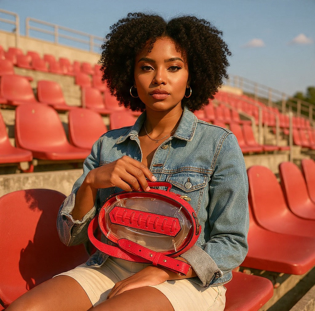 Football Shaped Clear Bag - Red