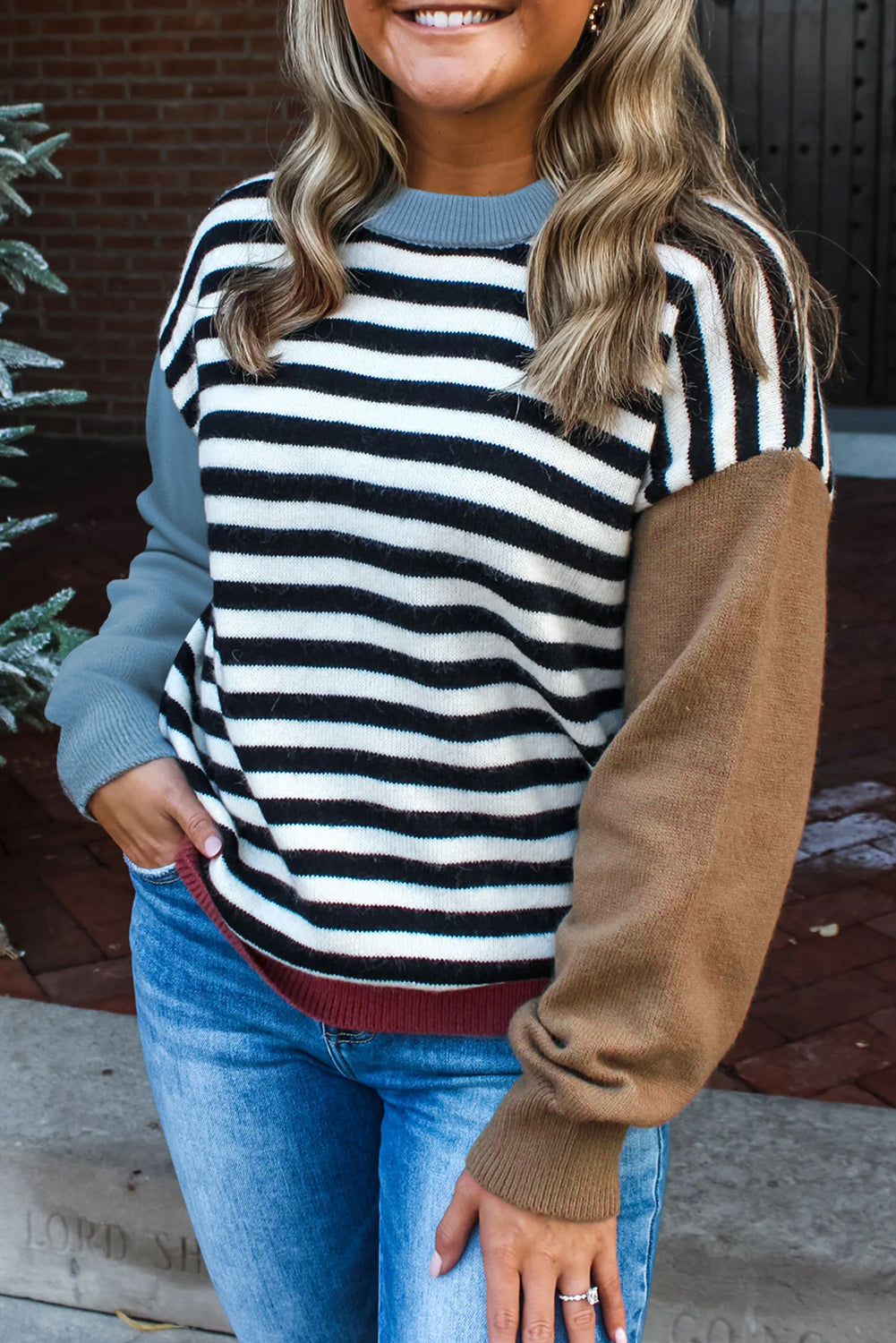 Black Striped Color Block Sweater