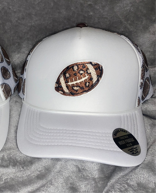 White Football Magna Pony Mesh Foam Trucker Hat - Leopard