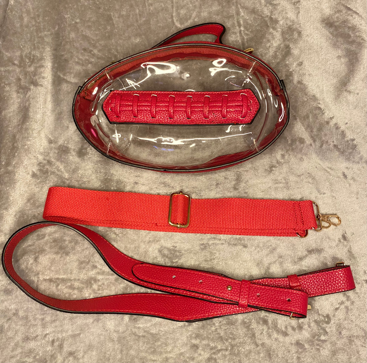 Football Shaped Clear Bag - Red