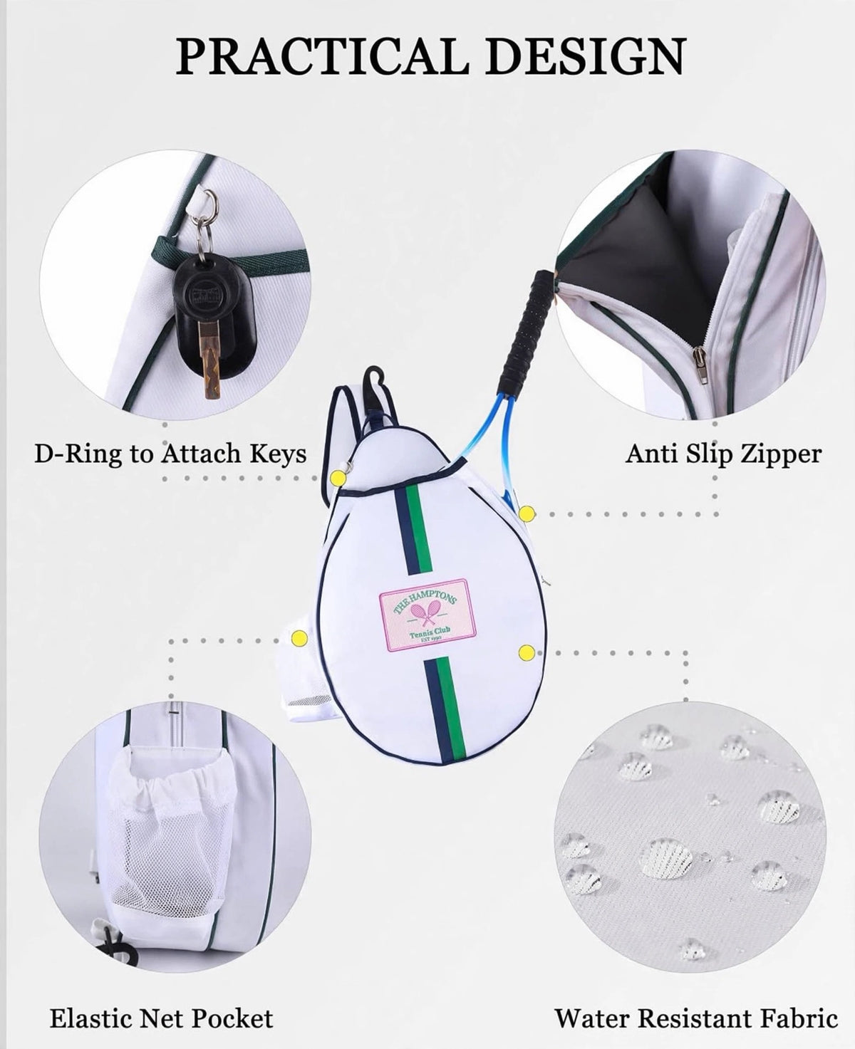 Tennis Racket Bag - Hamptons Tennis Club - White