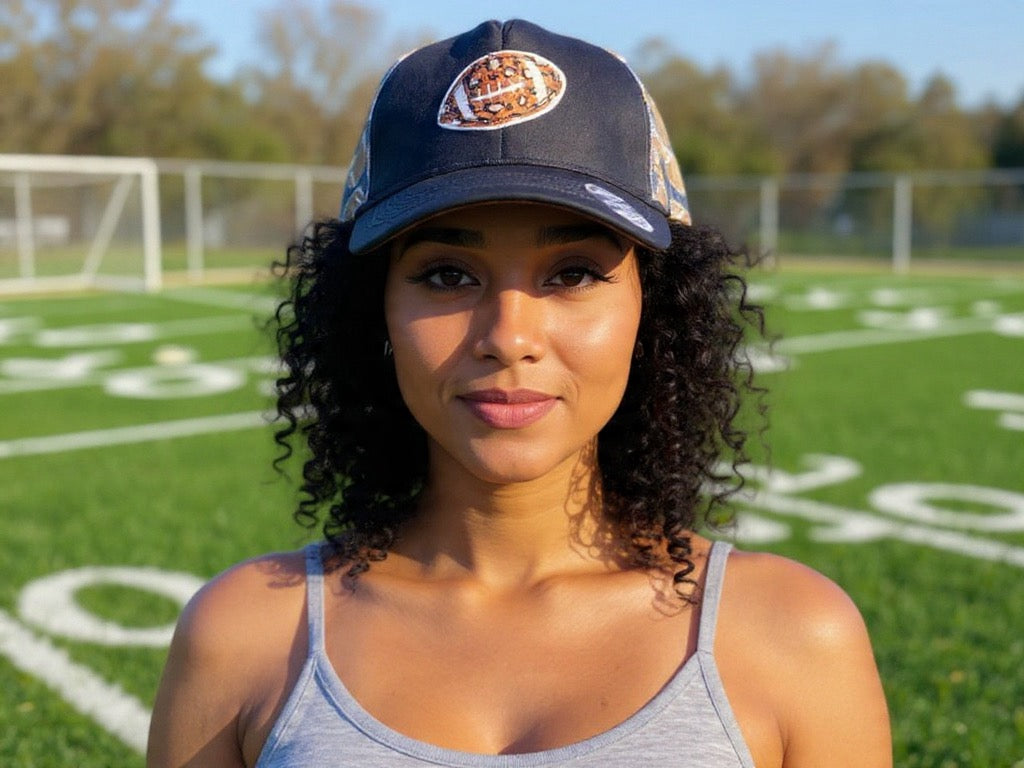 Black Football Magna Pony Mesh Foam Trucker Hat - Leopard