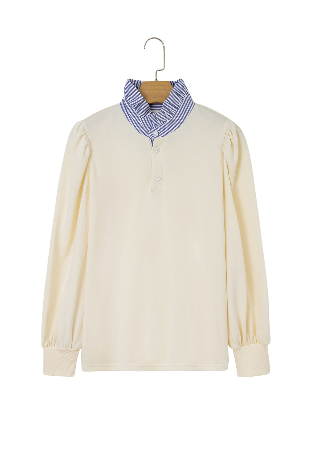Light Yellow Striped Ruffle Collar Pullover