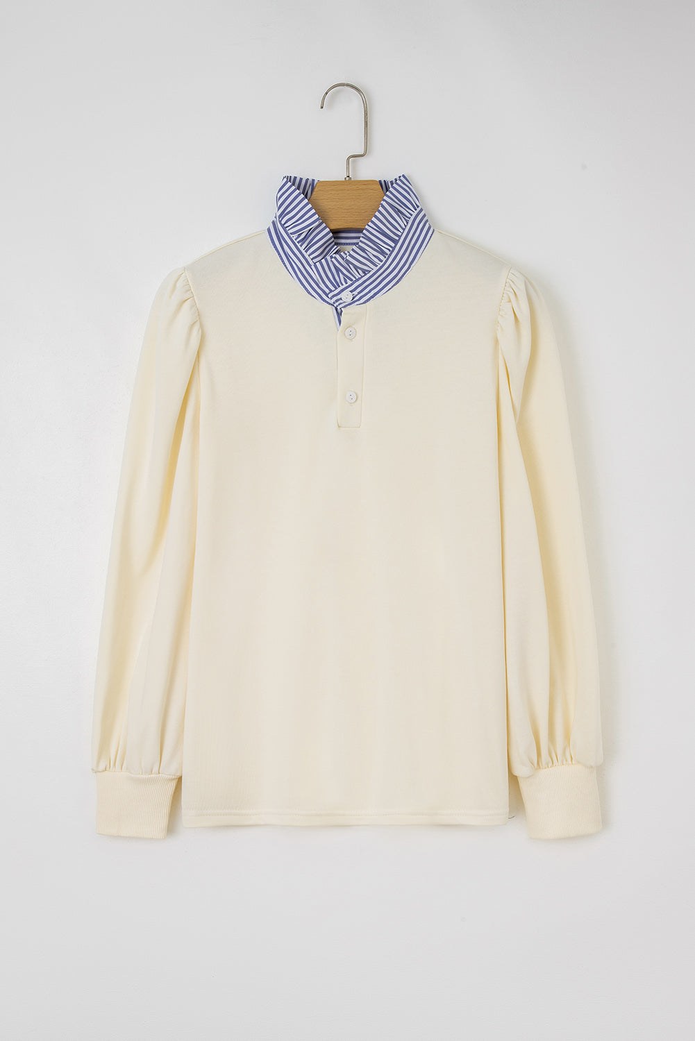 Light Yellow Striped Ruffle Collar Pullover