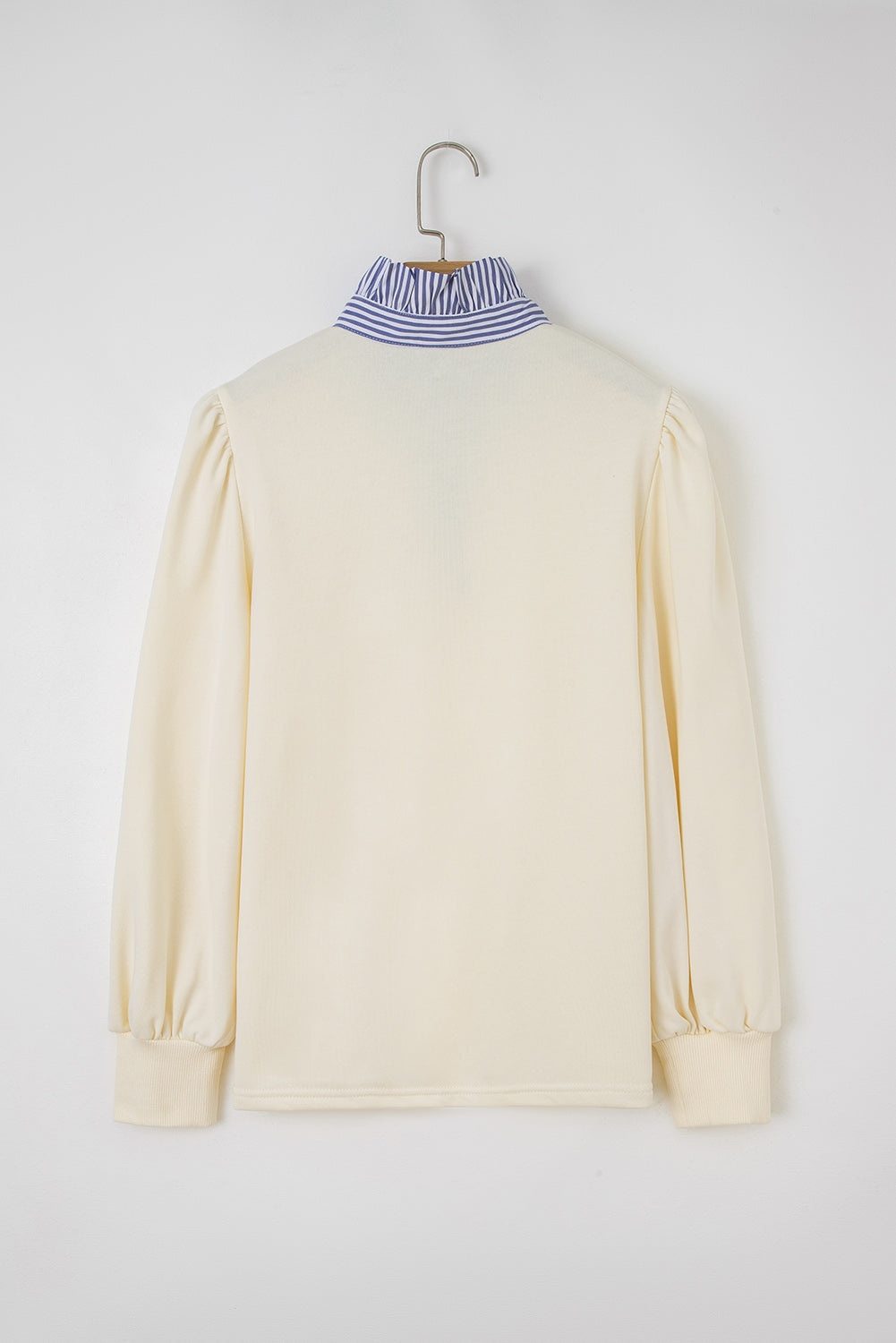 Light Yellow Striped Ruffle Collar Pullover