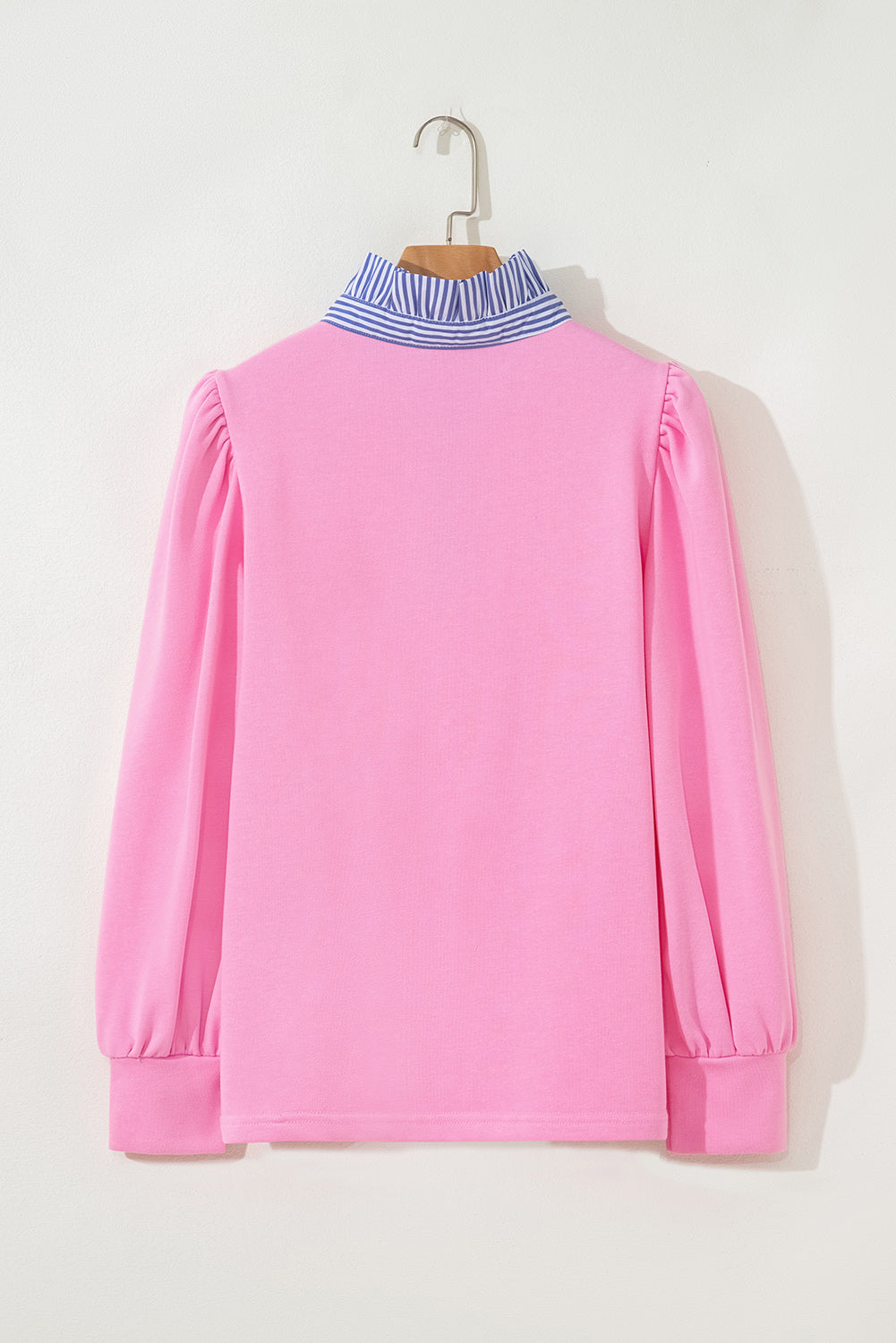Rose Bonbon Striped Ruffle Collar Pullover