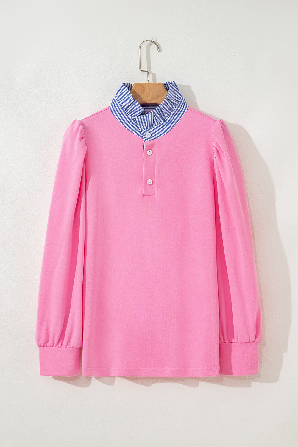 Rose Bonbon Striped Ruffle Collar Pullover