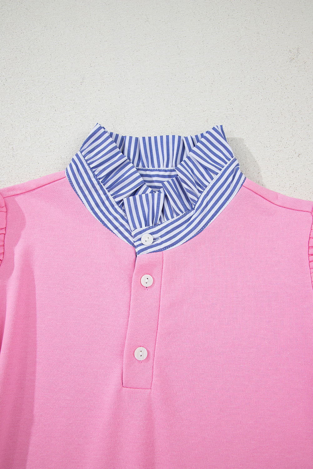 Rose Bonbon Striped Ruffle Collar Pullover