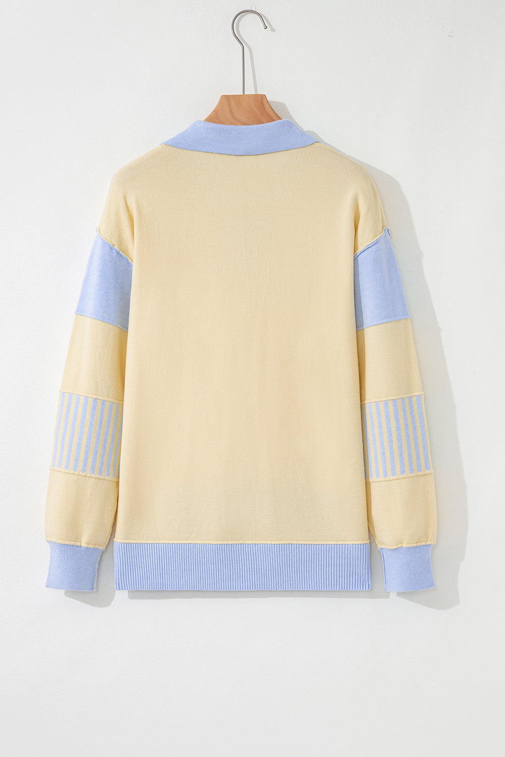 Limoncello Sky Blue Striped Patchwork Collar Sweater
