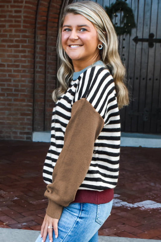 Black Striped Color Block Sweater