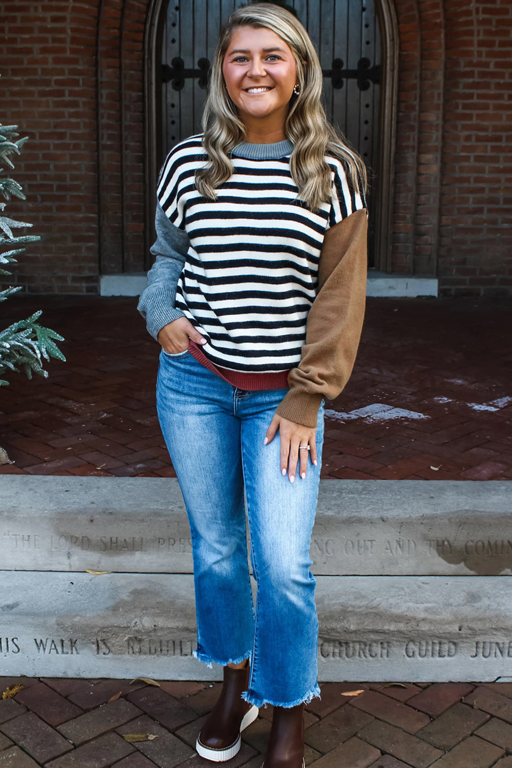 Black Striped Color Block Sweater
