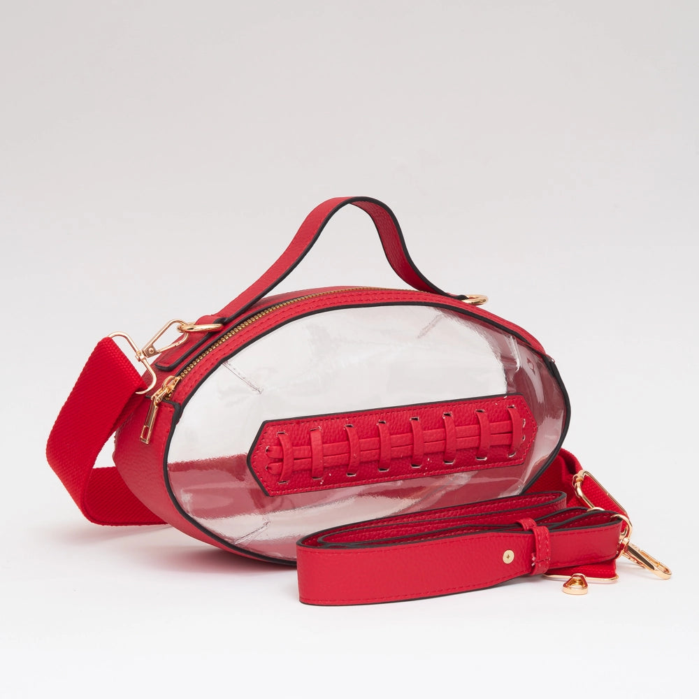 Football Shaped Clear Bag - Red